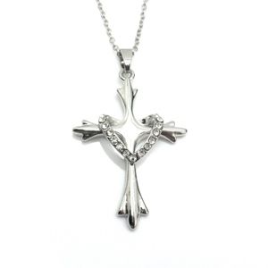 Cross Pendant Floating Heart Necklace